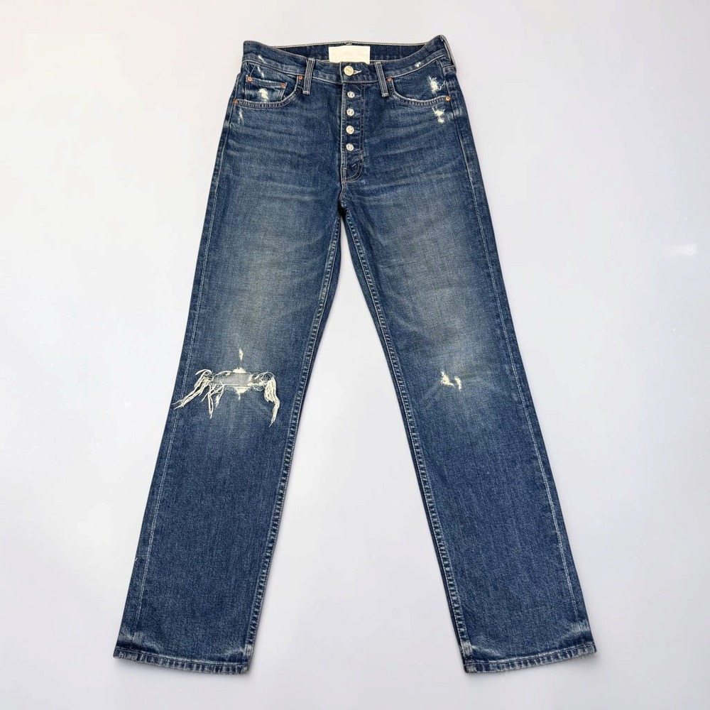 Mother Superior Womens High Waisted Straight Leg Distressed Jeans Blue Size 26
